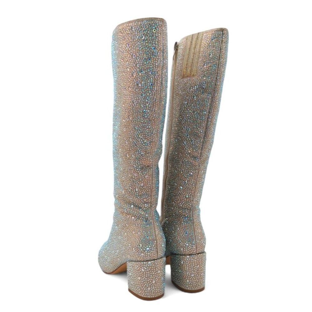 Wetkiss Women's Size 7 Iridescent Crystal Rhinestone Chunky Heel Knee High Boots - Picture 14 of 16
